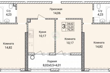 3-к квартира, 76,2 м², 1/9 эт.